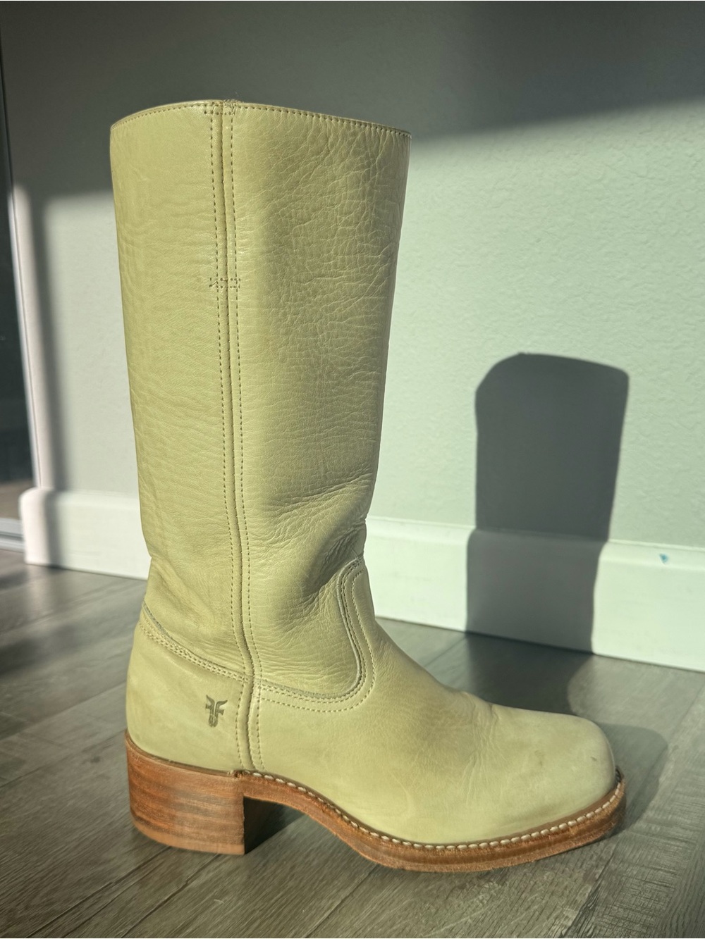 Frye Tall Leather Heeled Boots in beige - Picture 2 of 10